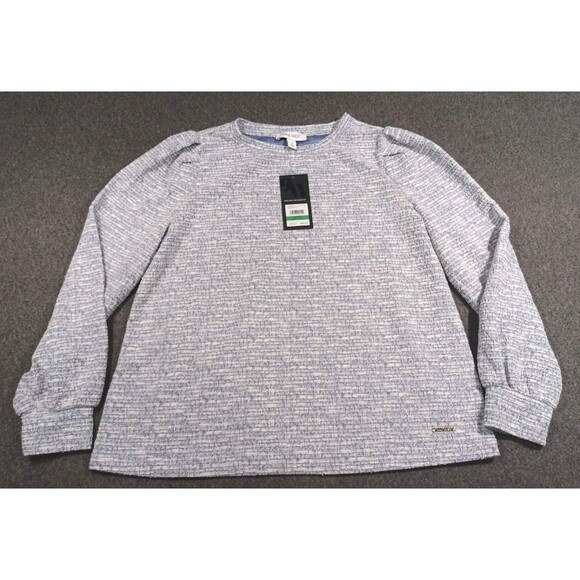 Nine West Textured Knit Sweater Sky/White Combo Size Large NWT - Picture 6 of 16